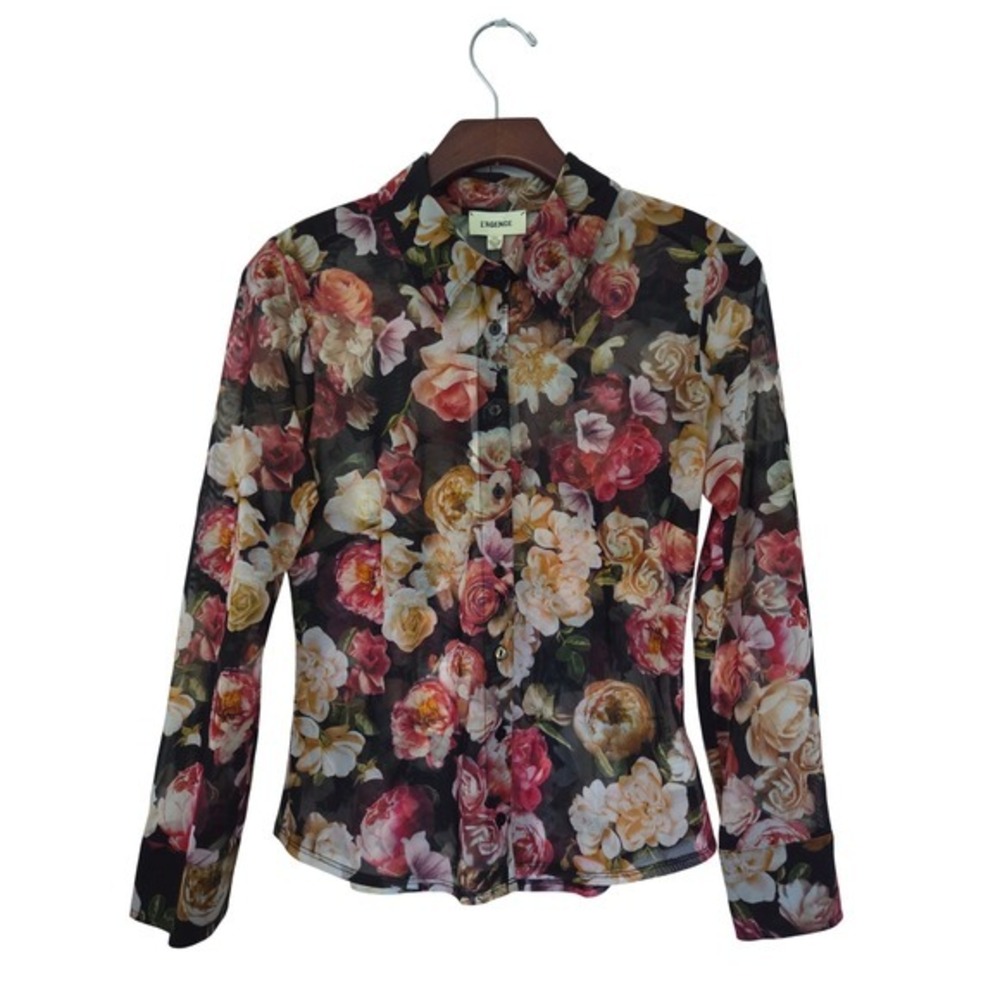 L'AGENCE Indiana Fitted Mesh Blouse Floral Womens XSā Multi Cluster NWT $295